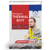 Emergency Zone thermal bivy bag packed for emergency kit warmth and compact storage.