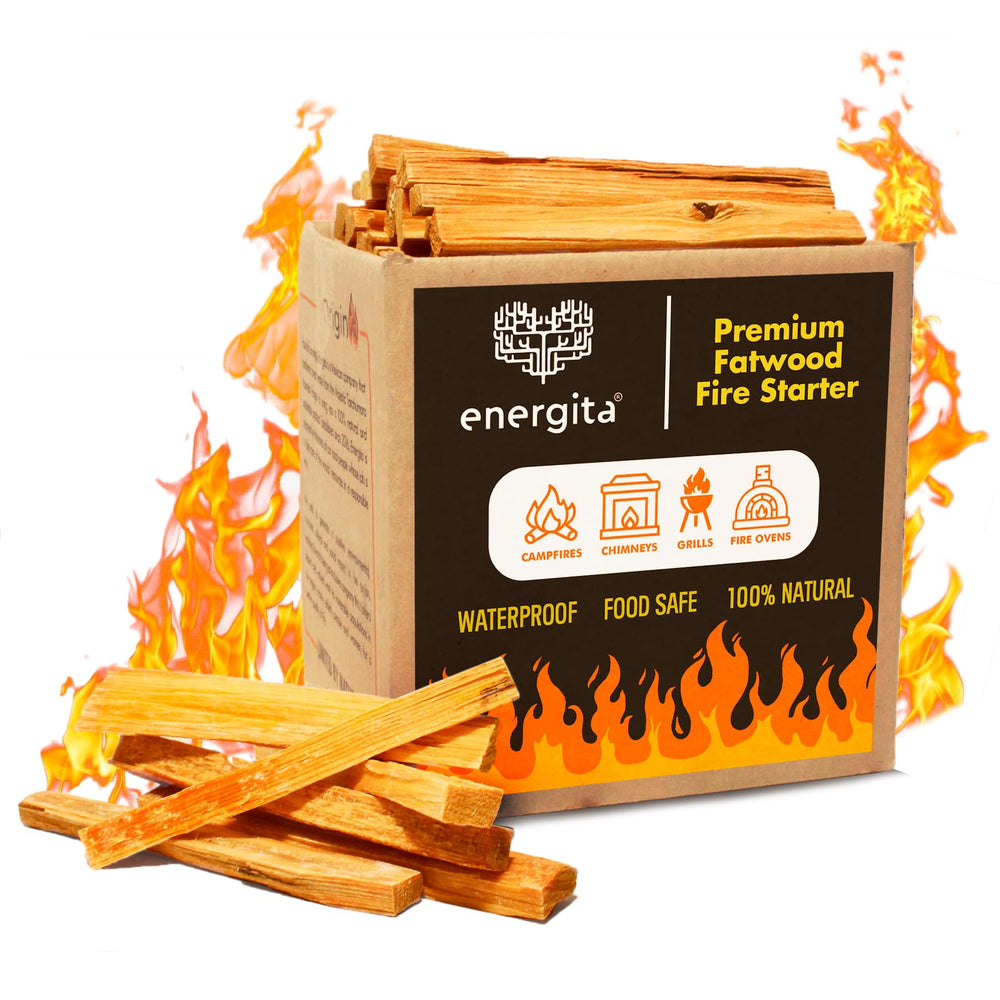 ENERGITA fatwood fire-starter sticks bulk box for reliable year-round fire starting.