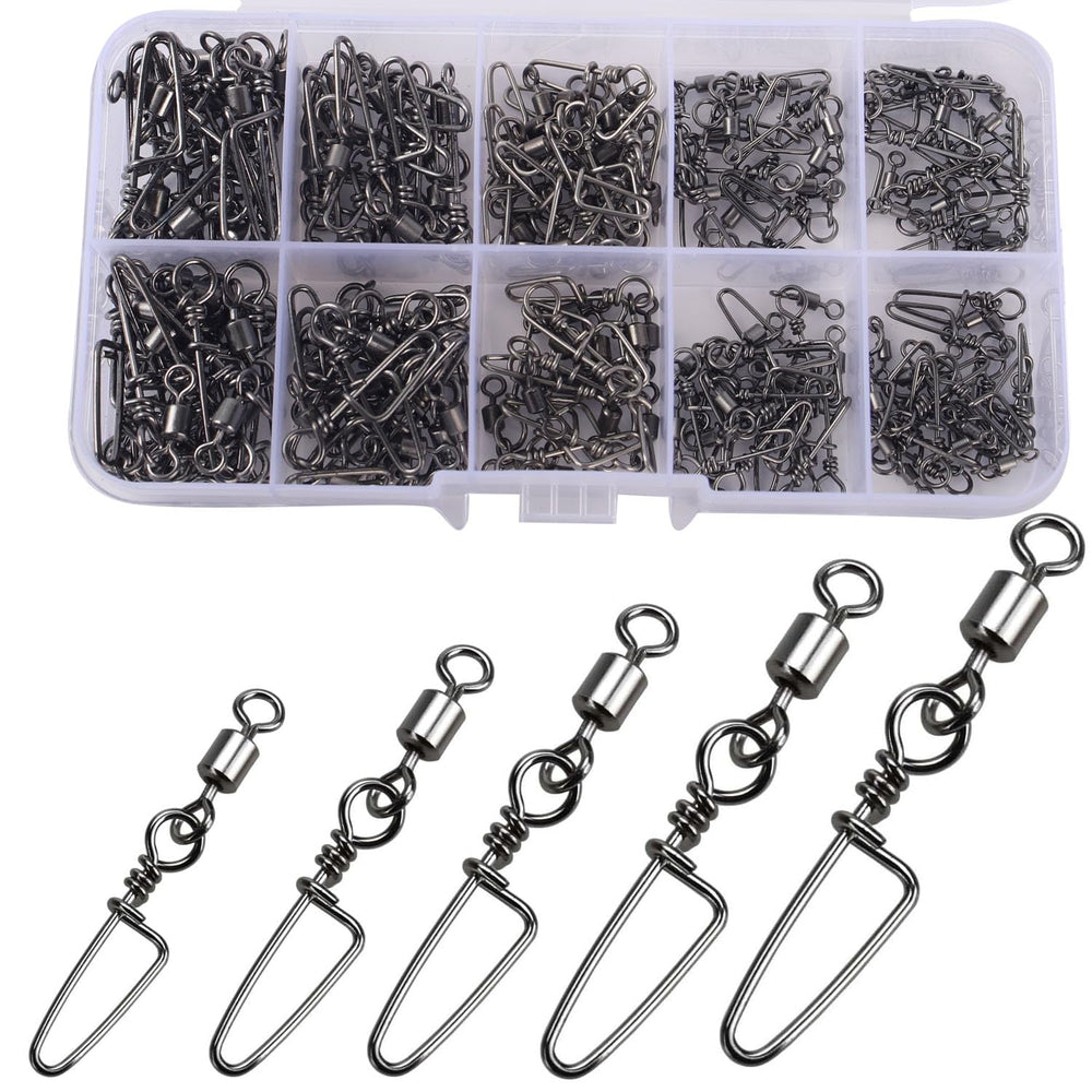 ENERHIKE 150pcs fishing swivels in reusable plastic box