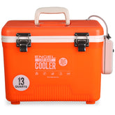 Engel 13qt live bait cooler with aerator keeps minnows lively for hours on fishing trips.