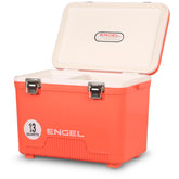 ENGEL UC13 coral exterior—rugged cooler ready for camping and picnics.