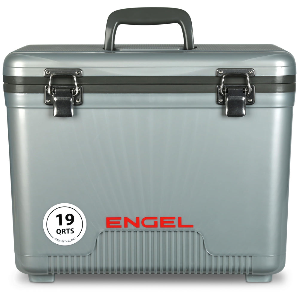 ENGEL UC19 silver drybox-hardshell protects gear during camping and travel.