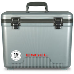 ENGEL UC19 silver drybox-hardshell protects gear during camping and travel.