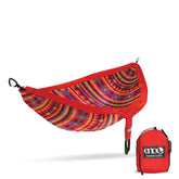 ENO Doublenest hammock Kilim red packed in its attached compression sack for easy carry