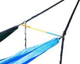 ENO Fuse tandem hammock system, side-by-side setup for shared relaxation and easy anchor-point use.