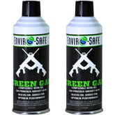 ENVIRO-SAFE Green Gas can side view highlights consistent shots for airsoft.