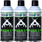 ENVIRO-SAFE Green Gas front label for airsoft, conveying reliability and brand trust