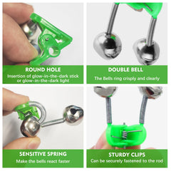 Close-up of plastic clip securing the bell to a fishing rod