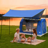 Eolzzi inflatable tent in 60s setup mode for quick shelter.