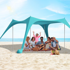 ERFEI beach tent cyan in pop-up setup provides easy beach shade