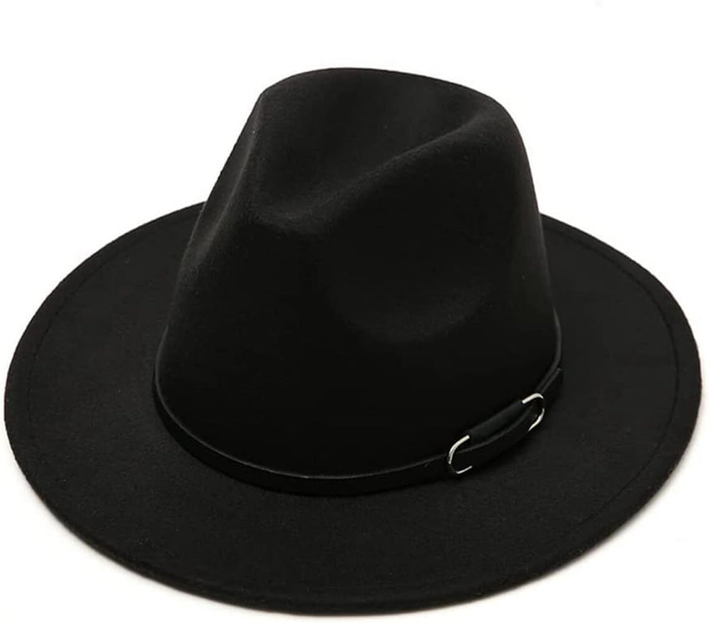 ericotry unisex wide brim fedora hat black - front view
