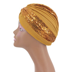 Foldable and packable Sequain turban in compact form