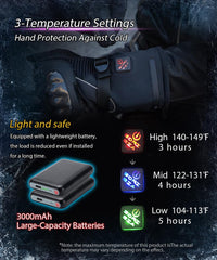 ERKEQN heated gloves temperature control knob showing 3 levels for customized warmth.