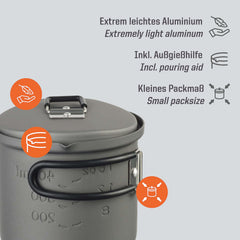 Esbit ESPT625HA0 pot with collapsible handle for space-saving packing.
