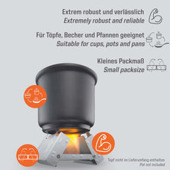 Esbit Pocket Stove open-setup shows quick, stable cooking platform.