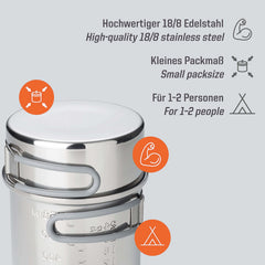 Esbit lid used as 475ml pot showing space-saving design for sauces.