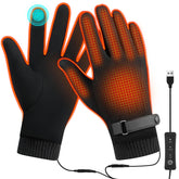 Eskood black winter heated gloves front view with warm plush lining