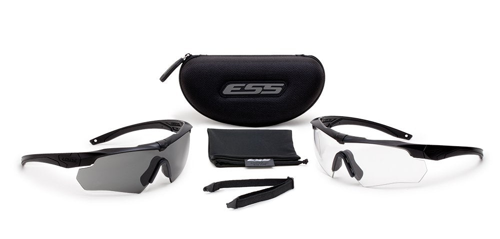 ESS Crossbow 2X clear-lens shield delivers fog-free clarity and UVA/UVB protection.