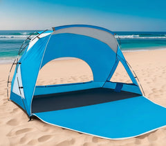 Etto Beach Tent setup angle showing quick assembly for easy beach days