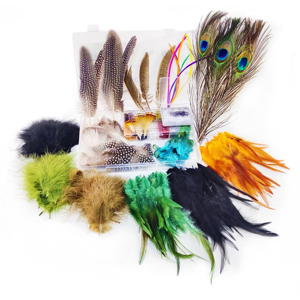 EUPHENG feathers collection close-up shows natural movement for realistic fly patterns.