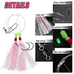 Wide Gap hooks attached to saltwater fluke rig
