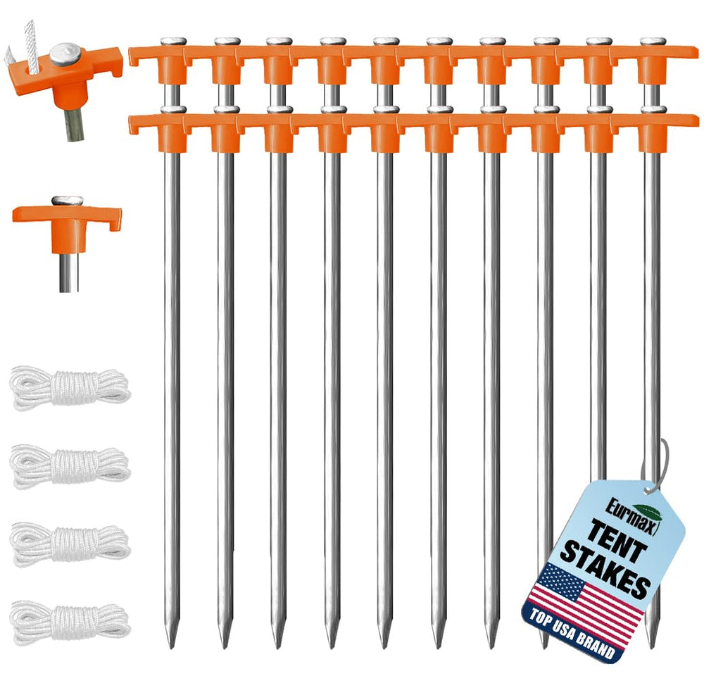 Eurmax galvanized tent stakes deliver rust-free durability for reliable outdoor anchoring.
