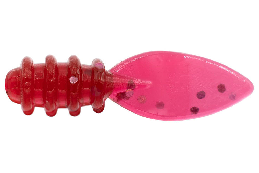 Eurotackle Micro Finesse Leech 0.75 red lure boosts panfish bites during ultralight ice fishing