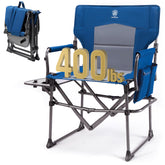 Ever Advanced camping directors chair with side table pockets enables quick on-site organization.
