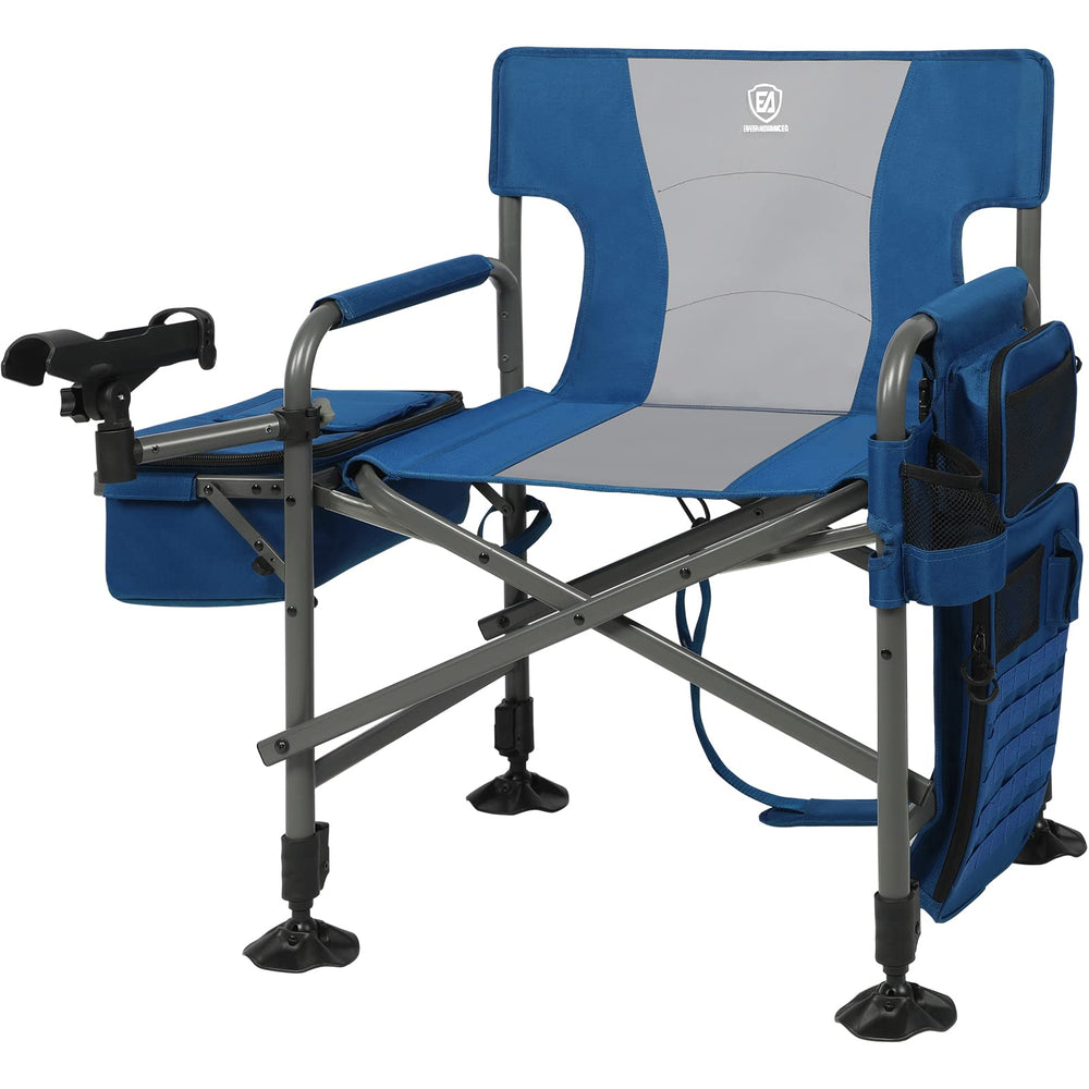 EVER ADVANCED fishing chair with rod holder on sturdy frame for hands-free fishing