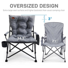 EVER ADVANCED folding chair swivel-cup-holder demonstrates convenient beverage reach during camping