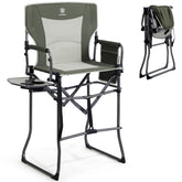 Ever Advanced portable chair with 30.7-inch tall seat and side table for easy set-up.