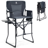 EVER ADVANCED tall folding chair in compact fold improves travel and storage.