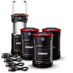 Eveready collapsible lantern packed for camping use and easy setup.