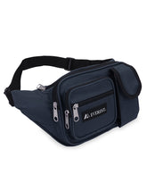 Everest multiple pocket waist pack navy front view showing large capacity and fit