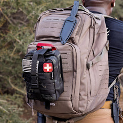 Everlit tactical pressure dressing image shows quick wound compression on the go.