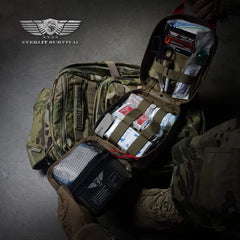 EVERLIT chest seals included for chest wound management in tactical settings.