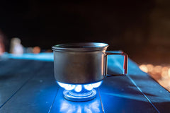 Evernew titanium camping mug with compact 380 ml capacity for travel.