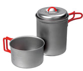 Evernew titanium solo pot set in full view for ultralight hikers