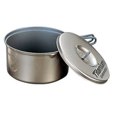 Evernew titanium non-stick pot 1.3L side view, ultralight option for backpacking meals.
