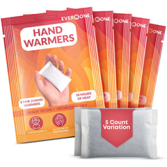 EverOne hand warmers 5-pack outer pack shown for convenient outdoor warmth.