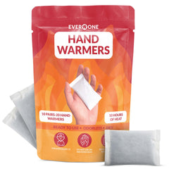 EverOne hand warmers outer box showing long-lasting warmth and convenient packaging.
