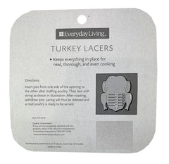 Close-up of Everyday Living Turkey Lacers showing durable metal construction and attached string