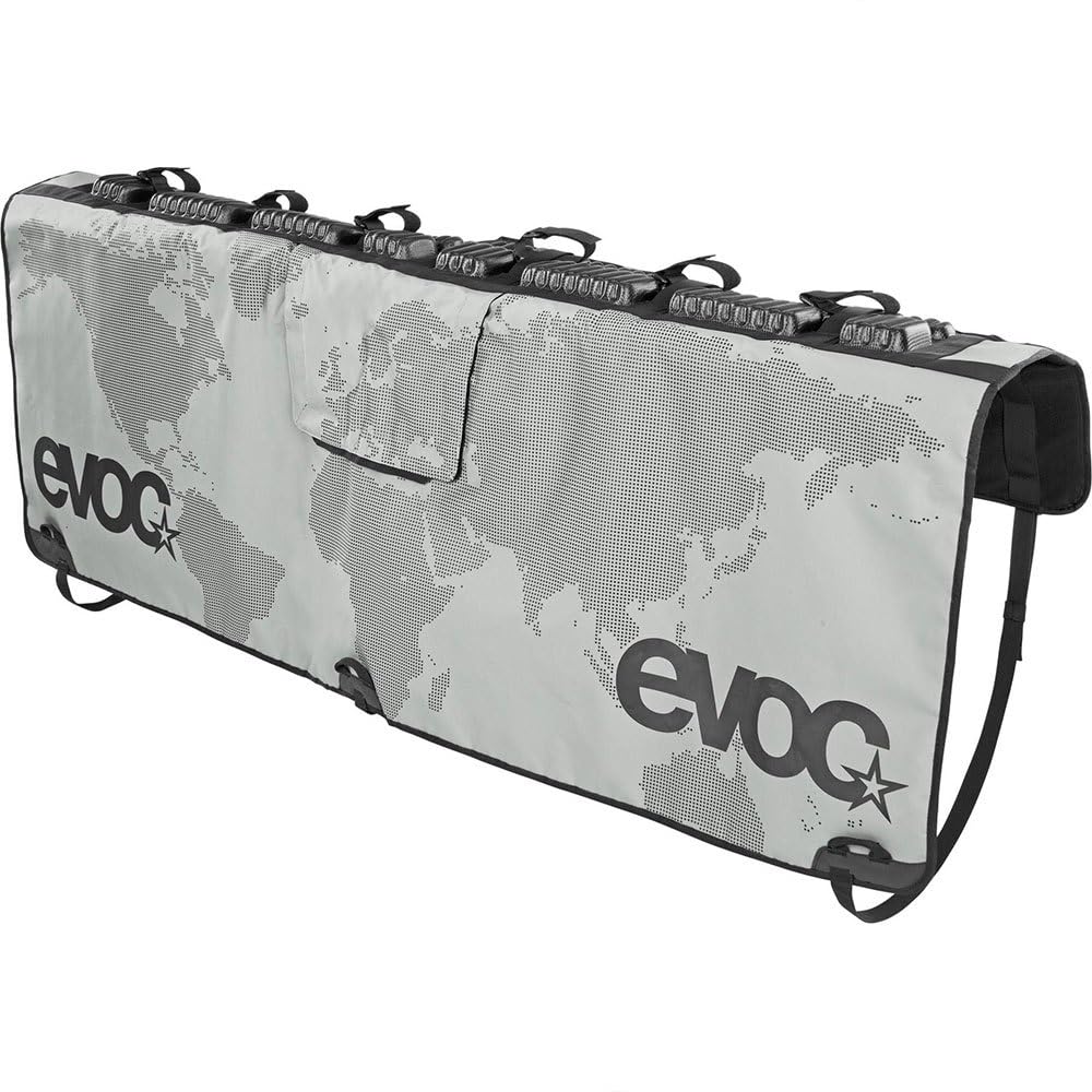 EVOC Tailgate Pad for six bikes in stone color with rear-view camera access.