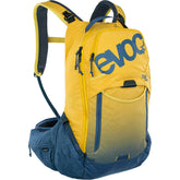 EVOC Trail Pro 16L back protector in Curry/Denim for secure trail riding.