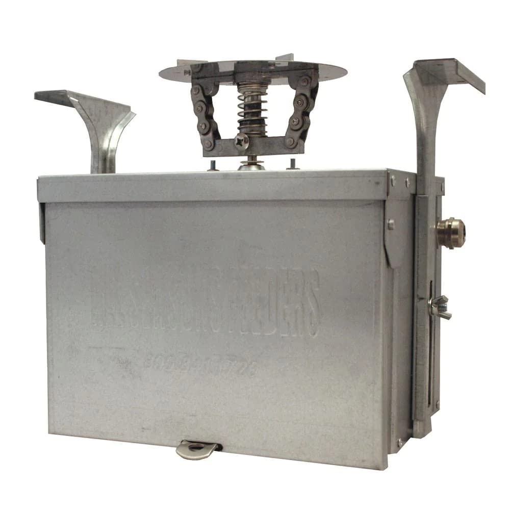 Evolution All Seasons 12V Feeder front view with rugged galvanized housing.