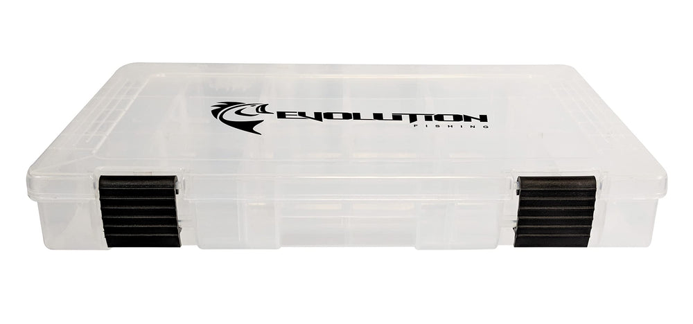 Evolution Outdoor 3600 clear tackle tray lid for easy gear organization.