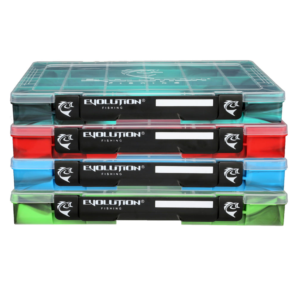 Evolution Outdoor Drift Series QuikLatch green tray closed for quick color coded organization on the water
