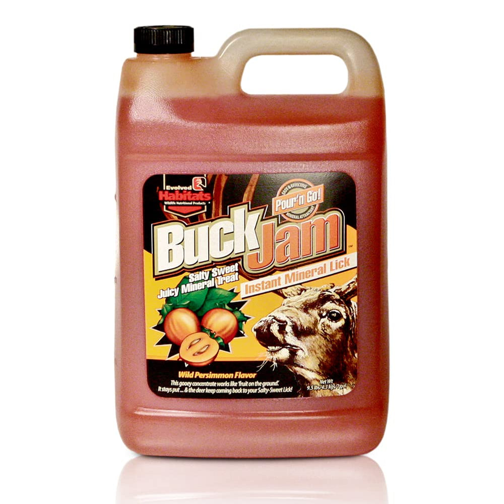 Evolved Habitats Buck Jam persimmon liquid attracts deer and supports year-round mineral intake