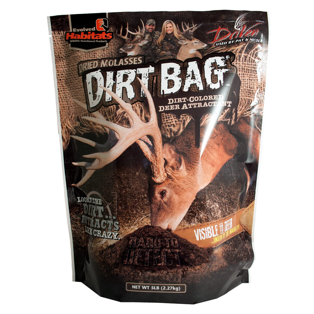 Evolved Habitats DirtBag dirt-colored deer attractant blending with ground to draw deer