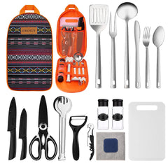 EWOVUV camping utensils set storage bag keeps tools organized for camping meals